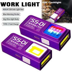 미니 COB LED 손전등 충전식 휴대용 EDC 토치 USB C 포켓 랜턴 플러드 작업등 클립 자석 포함 비상용