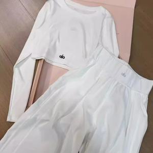 빠른 건조 긴팔 연습실 슬림핏 와이드 레그 스트레이트 컷 캐주얼 바지 편안하고 통기성 좋은 여름 여성복