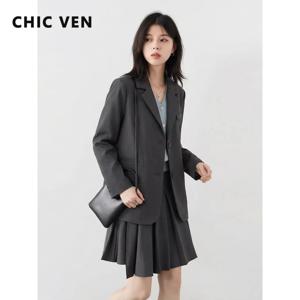 CHIC VEN 패션 여성 블레이저 솔리드 싱글 브레스트 캐주얼 뉴 백 슬릿 디자인 오피스 여성 정장 재킷 봄 여름 2026