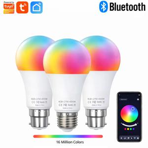 투야 블루투스 LED 전구 디밍 가능 15W 18W E27 B22 220V RGBCW 색상 변경 램프 스마트 라이프 앱 그룹 제어 음악 리듬 타이밍