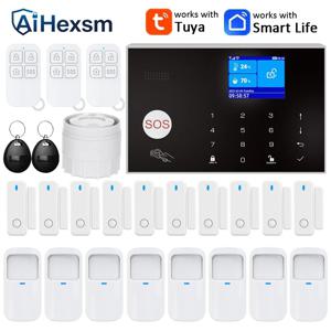 가정용 WIFI GSM 보안 경보 시스템 도난 방지 도어 갭 PIR 모션 센서 투야 스마트 앱 제어 알렉사 지원