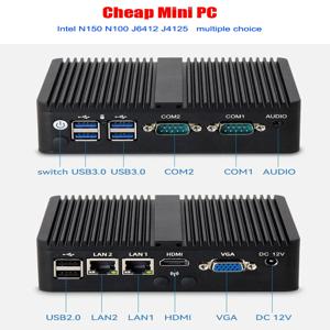 인텔 쿼드 코어 J6412 N5095 N100 팬리스 미니 컴퓨터 듀얼 LAN VGA HD 산업용 미니 PC 2xCOM RS232 RS485 16G DDR4 512G SSD