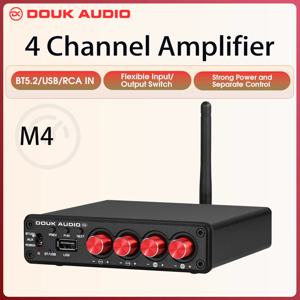 Douk Audio-M4 미니 2/4 채널 블루투스 5.0 디지털 앰프 스테레오 오디오 수신기, 데스크탑 오디오 앰프 USB 음악 플레이어 50W x 4