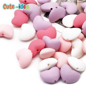 귀여운 아이디어 10pcs 하트 모양 실리콘 구슬 유아 젖니가 남 씹는 구슬 DIY 젖꼭지 체인 장난감 액세서리 BPA 무료 아기 용품