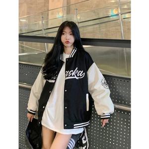 미국 레트로 야구 점퍼 루즈핏 긴팔 여성 하이 스트릿 스타일 패션 아우터 가을 신상 폴리에스터 섬유