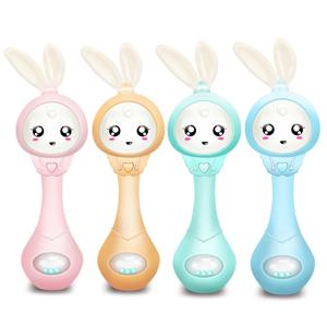QWZ 뮤지컬 깜박이 아기 딸랑이 Teether 딸랑이 장난감 핸드 벨 토끼 핸드 벨 신생아 유아 조기 교육 장난감 0-12M