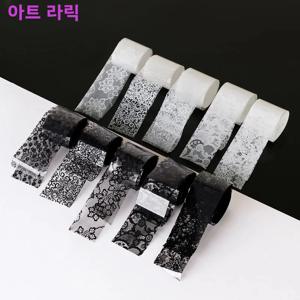 10롤 2.5*60cm 신상 블랙 화이트 레이스 전사지 네일 아트 섹시 풀 랩 플라워 글루 접착제 DIY 매니큐어 스타일링 도구