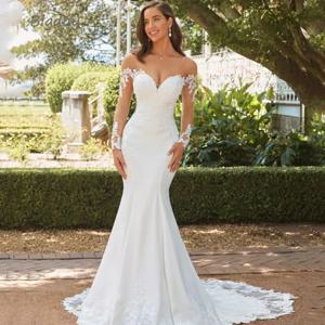 우아한 연인 인어 웨딩 드레스 2025 흰색 긴 소매 오픈 다시 레이스 신부 가운 기차 Vestido De Novia 사용자 정의