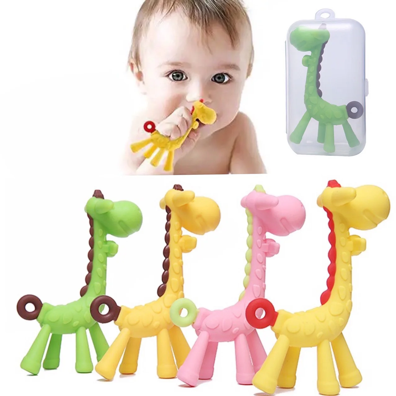 식품 학년 아기 Molar Teether 실리콘 기린 Teethers 아기를위한 만화 젖니가 남 구호 잇몸 통증 장난감 신생아 필수품