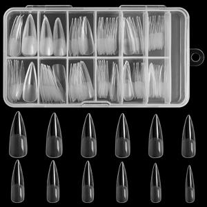 스틸레토 네일 팁 120 PCS 투명 거짓 손톱 인공 전체 커버 12 크기 아크릴 프레스 손톱 확장 네일 살롱