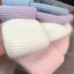 여성 겨울 모자 진짜 토끼 모피 겨울 모자 여성을위한 패션 따뜻한 비니 모자 여성 솔리드 성인 커버 헤드 캡