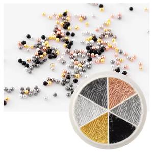 6 그리드 네일 아트 작은 스틸 캐비어 비즈 0.8-1.5mm 혼합 사이즈 3D 디자인 로즈 골드 실버 쥬얼리 매니큐어 DIY 장식