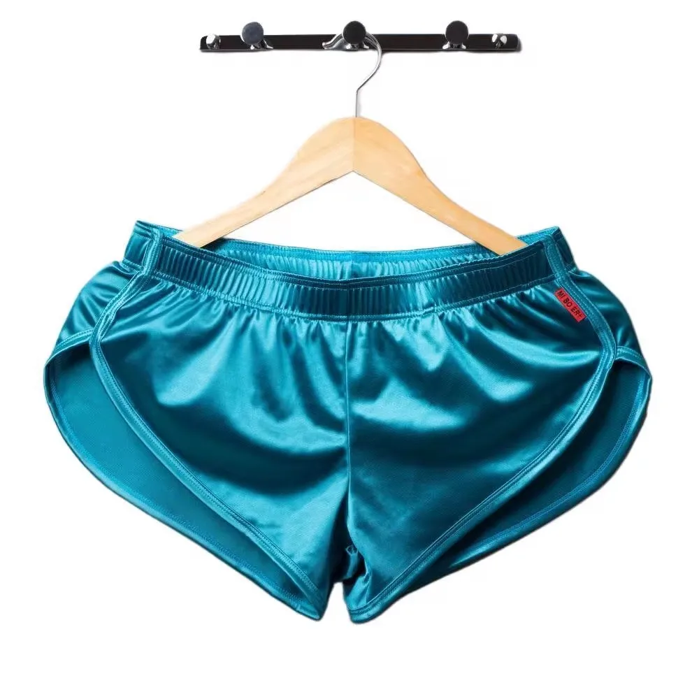 남성 섹시한 잠옷 복서 반바지 부드러운 실크 속옷 남성 수면 바지 Homewear 라운지 반바지 남성 팬티 복서