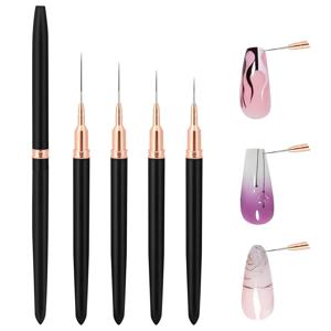 YIKOOLIN 5pcs 네일 아트 라이너 브러쉬 세트 UV 젤 네일 브러쉬 키트 프렌치 스트라이프 라인 페인팅 드로잉 꽃 펜 매니큐어 도구