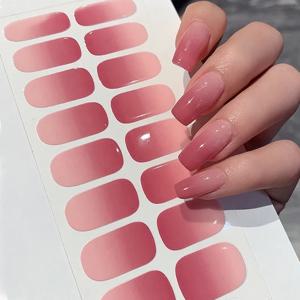 풀 커버 그라데이션 네일 스티커, 멀티 컬러 자체 접착 슬라이더, UV 램프 필요 없음, 경화 프레스 온 네일 데칼, 14 팁, 16 팁