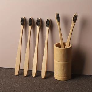 6pcs 대나무 칫솔 민감한 치아 잇몸을위한 부드러운 강모가있는 친환경 나무 칫솔 딥 클리닝 구강 케어