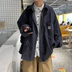 남성용 봄 가을 코듀로이 빈티지 솔리드 컬러 슬리브 셔츠 루즈핏 한국 스타일 다목적 디자인 감각 틈새 자켓