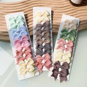 10개/세트 단색 아동용 리본 헤어핀, 여자 아기 수제 리본 나비 매듭 헤어핀 미니 바레트 헤어 액세서리
