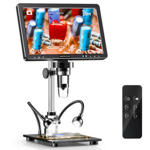 RIEVBCAU 10.1'' HDMI 디지털 현미경 2000X 동전 현미경(10개 LED 포함) 전자, PCB, 수리용 20MP 납땜 현미경
