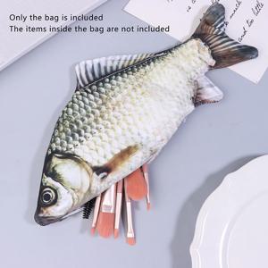 1pc Crucian 잉어 펜 가방 현실적인 물고기 모양 메이크업 파우치 펜 연필 케이스 지퍼와 다시 학교 연필 파우치 연필 가방