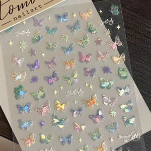 1/5장 패션 나비 날개 스트리머 레이저 스티커 고급 엠보싱 네일 아트 스티커 다채로운 나비 요정 스티커