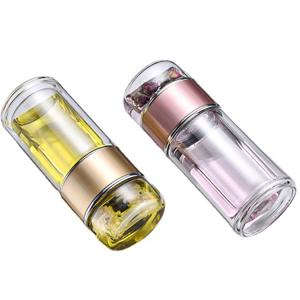 420ML 차 컵 청소가 쉬운 이중층 유리 차 컵 차 인퓨저 물컵 사무실 야외 여행용