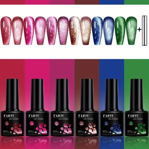 타르투 6개입 8ml 캣아이 젤 네일 폴리쉬 세트, 6가지 색상 젤 폴리쉬 키트, UV/LED 쏙 오프, 살롱 및 네일아트 DIY용