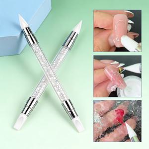 2개입 양쪽 사용 가능한 실리콘 네일 아트 펜, 꽃 조각 펜, 크리스탈 손잡이, 각진 팁, 논스틱 젤 엠보싱 매니큐어 펜