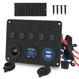 방수 12V-24V 듀얼 USB 충전 소켓 패널 LED 디지털 볼트미터 ON/OFF 토글 스위치 자동차 보트 해양 트럭용