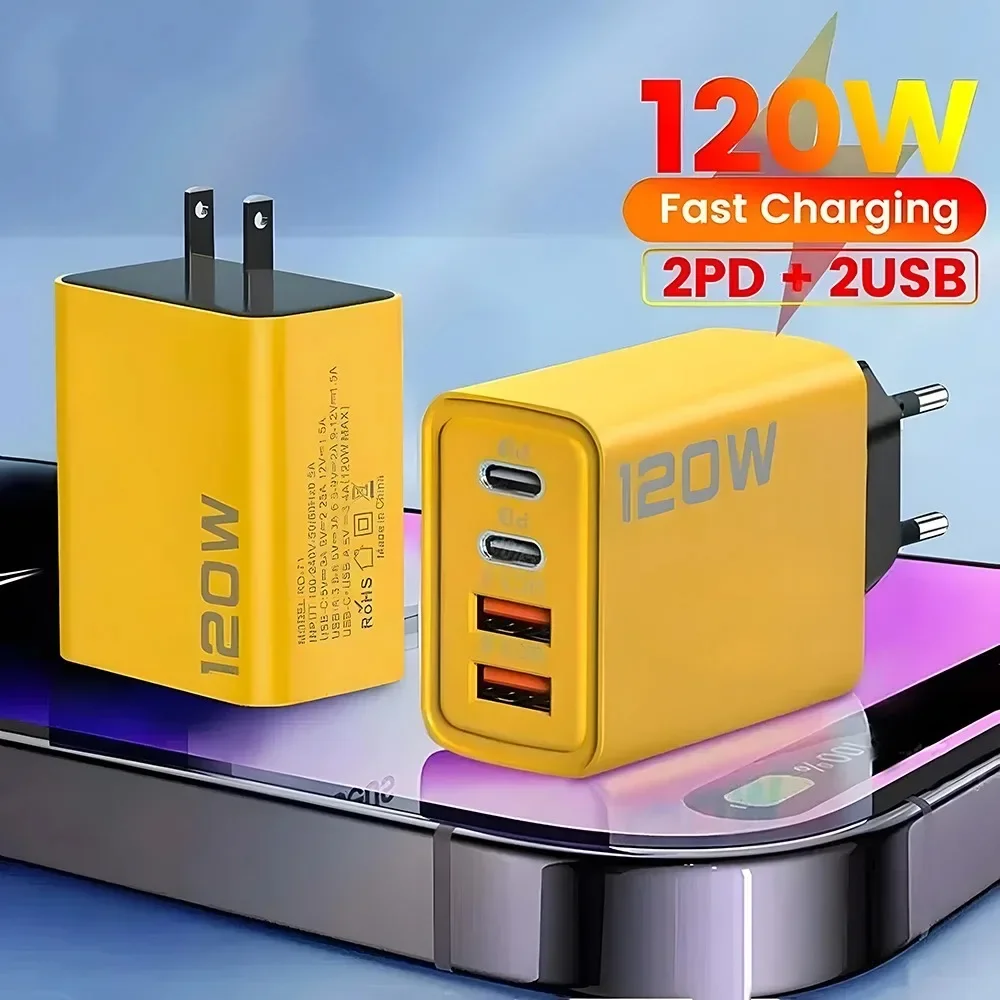 120W 고속 충전 퀵차저 PD USB 타입-C 벽면 어댑터 (아이폰 16/15/14, 샤오미, 화웨이, 레드미, 원플러스 폰용)