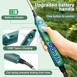 2400mAh 고압 전기 정원 분무기 잔디 식물 관개를위한 3 개의 조절 가능한 노즐이있는 충전식 휴대용
