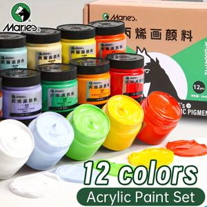 Marie의 12가지 색상 아크릴 페인트 세트, 벽, 목재, 도자기, DIY, 유리, 캔버스, 예술가 및 성인용 상자에 50ml/1.69oz 병