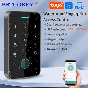 NFC Tuya 액세스 제어 지문 키패드 125K RFID 및 13.56M IC 독립형 액세스 시스템 도어 오프너 WG26 카드 리더기 APP 잠금 해제