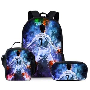 축구 선수 CR7 세 조각 세트 배낭 소년과 소녀를 위한 최고의 선물 어린이를 위한 3D 만화 학교 배낭