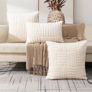 1pc Boho 가짜 모피 플러시 던지기 베개 커버, 크림 화이트, 럭셔리 SoftFluffy 장식 쿠션 커버 베개 커버 소파, 소파