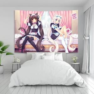 애니메이션 네코파라스 벽 태피스트리 귀여운 배경 천 벽 장식 사이키델릭 소녀 기숙사 핑크 룸 배너