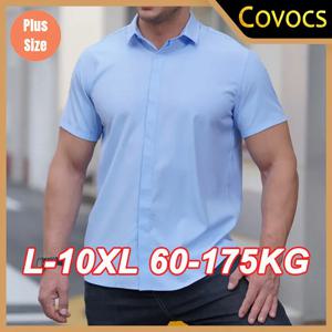 여름 남성 셔츠 반팔 특대 6XL 7XL 8XL 10XL 티셔츠 플러스 사이즈 공식 패션 솔리드 블랙 화이트 캐주얼 셔츠 남성상의