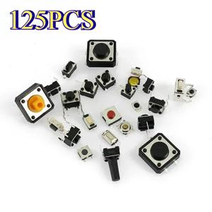125개 25종 마이크로 스위치 푸시 버튼 택트 스위치 리셋 SMD DIP 2x4 3x6 4x4 6x6 DIY 전자 프로젝트용 모듬 키트