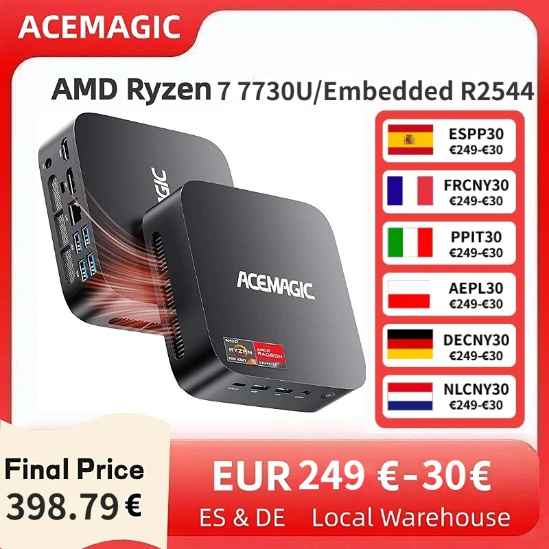 ACEMAGIC 미니 PC AMD Ryzen 7730U/R2544 16/32GB DDR4 512GB SSD 미니 컴퓨터 윈도우 11 PRO 미니 컴퓨터 Wifi6 4K 트리플 디스플레이 PC