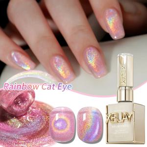15ml 레인보우 캣츠아이 젤 네일 폴리쉬, UV LED 경화, 롱래스팅 속건 네일아트 젤 - 여성용 봄 선물 추천