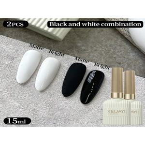 흰색과 검정색 젤 매니큐어 15ml 병 2개, 유리병, UV/LED 제거 가능한 젤 매니큐어, DIY 네일 살롱에 적합