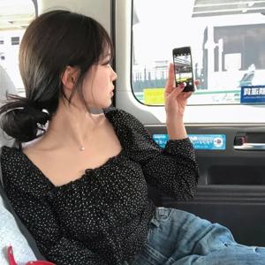 초가을 긴팔 버블 슬리브 허리끈 조절 가능 폴카 도트 셔츠 여성용 레이스 셔츠/쉬폰 얇은 소재
