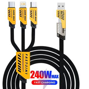 3 in 1 USB 충전 케이블 6A 240W (화웨이/아너용) 휴대용 마이크로 USB 타입C 케이블 아이폰 15 삼성용 충전 케이블