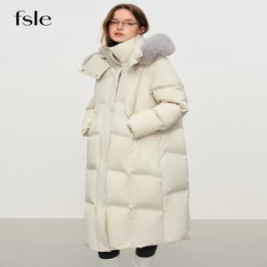 FSLE 겨울 플러스 사이즈 롱 다운 코트 인조 여우털 칼라 여성용 겨울 2025 신상 따뜻한 파카 재킷 다양한 색상 가능