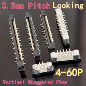 10PCS 0.5mm 피치 FFC/FPC 소켓 커넥터 0.5mm 피치 잠금 수직 SMD 스태거드 핀 4P 6P/8P~50P 60P