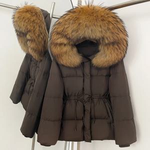 OFTBUY 모피 재킷 따뜻한 신상 리얼 폭스 퍼 코트 여성용 후드 가을 겨울 긴 소매 덕다운 아우터웨어 패딩 재킷 여성용