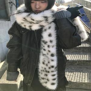 가을 겨울 롱 플러시 두꺼운 따뜻한 레오파드 프린트 인조 모피 스카프 한국 스타일 패셔너블한 분위기 부드러운 면 폴리에스터