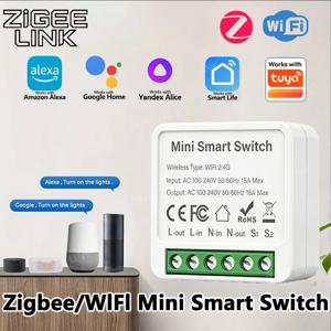 ZigBee 또는 WiFi 스마트 스위치 모듈 16A/20A 미니 릴레이 차단기 스마트 홈 자동화는 Tuya Alexa Google과 호환됩니다.