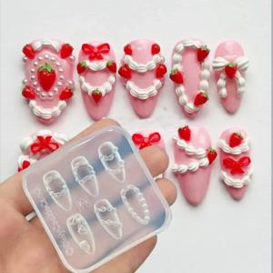 케이크 크림 레이스 하트 실리콘 네일 몰드 스위트 Y2K 네일 아트 장식 템플릿 DIY 디자인 투명 매니큐어 스텐실 1
