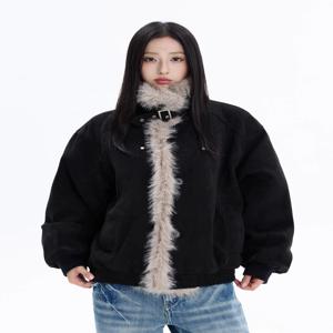 남성용 두꺼운 스웨이드 따뜻한 재킷 겨울 코트 퍼 칼라 스트릿 스타일 루즈핏 긴소매 스탠드 칼라 노브랜드